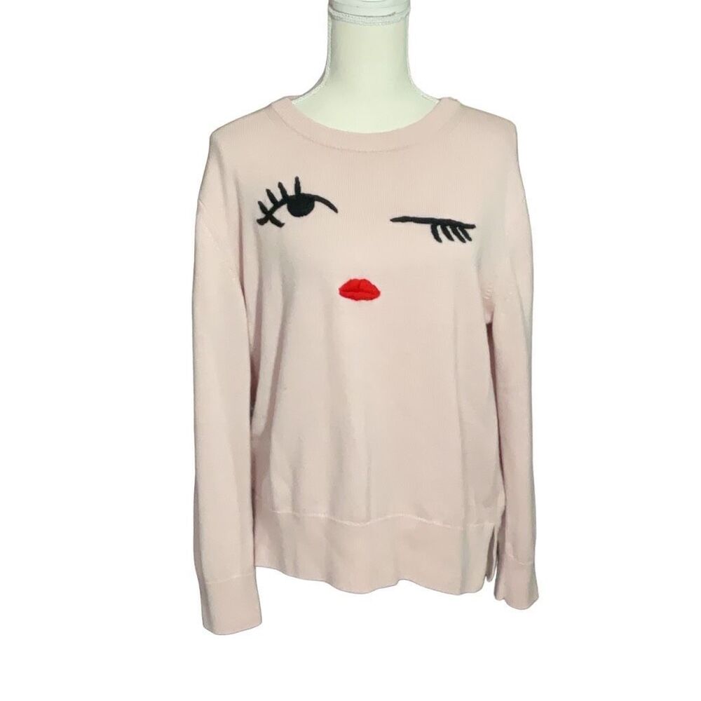 Kate Spade Light Pink Live Colorfully Wink Wool Blend Sweater Size Large